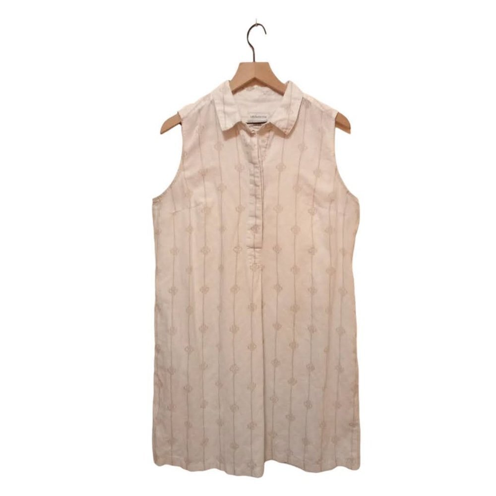 LIZ Claiborne White Collared Sleeveless Knee Length Linen Blend Dress Sz L